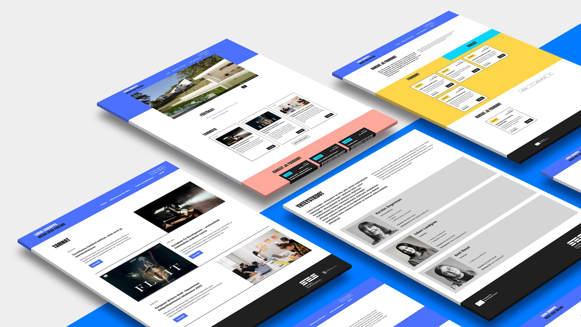 Kuvassa mediedeskin uuden verkkosivuston ulkoasuja.