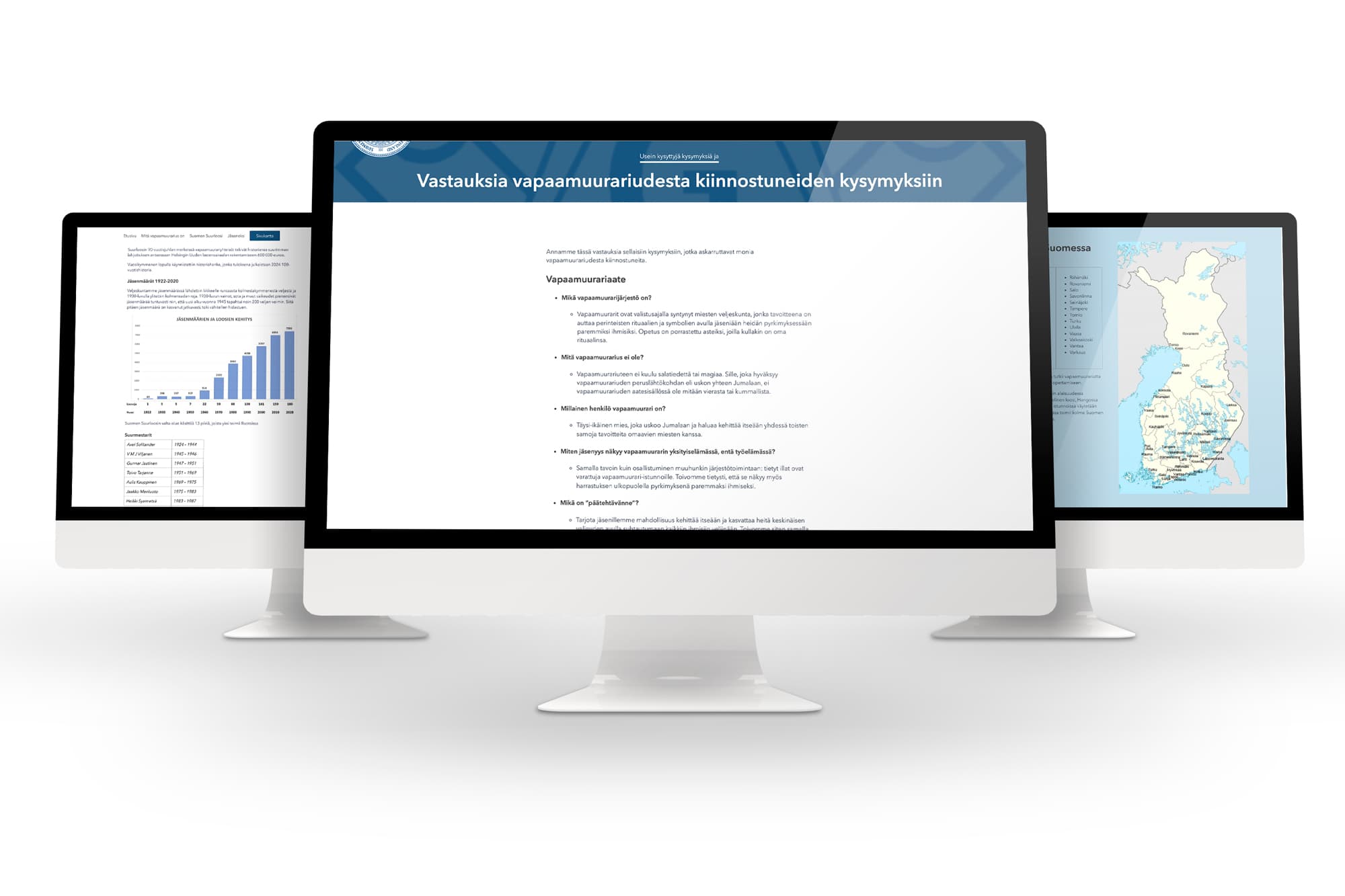 Vapaamuurareiden sivusto desktopilla