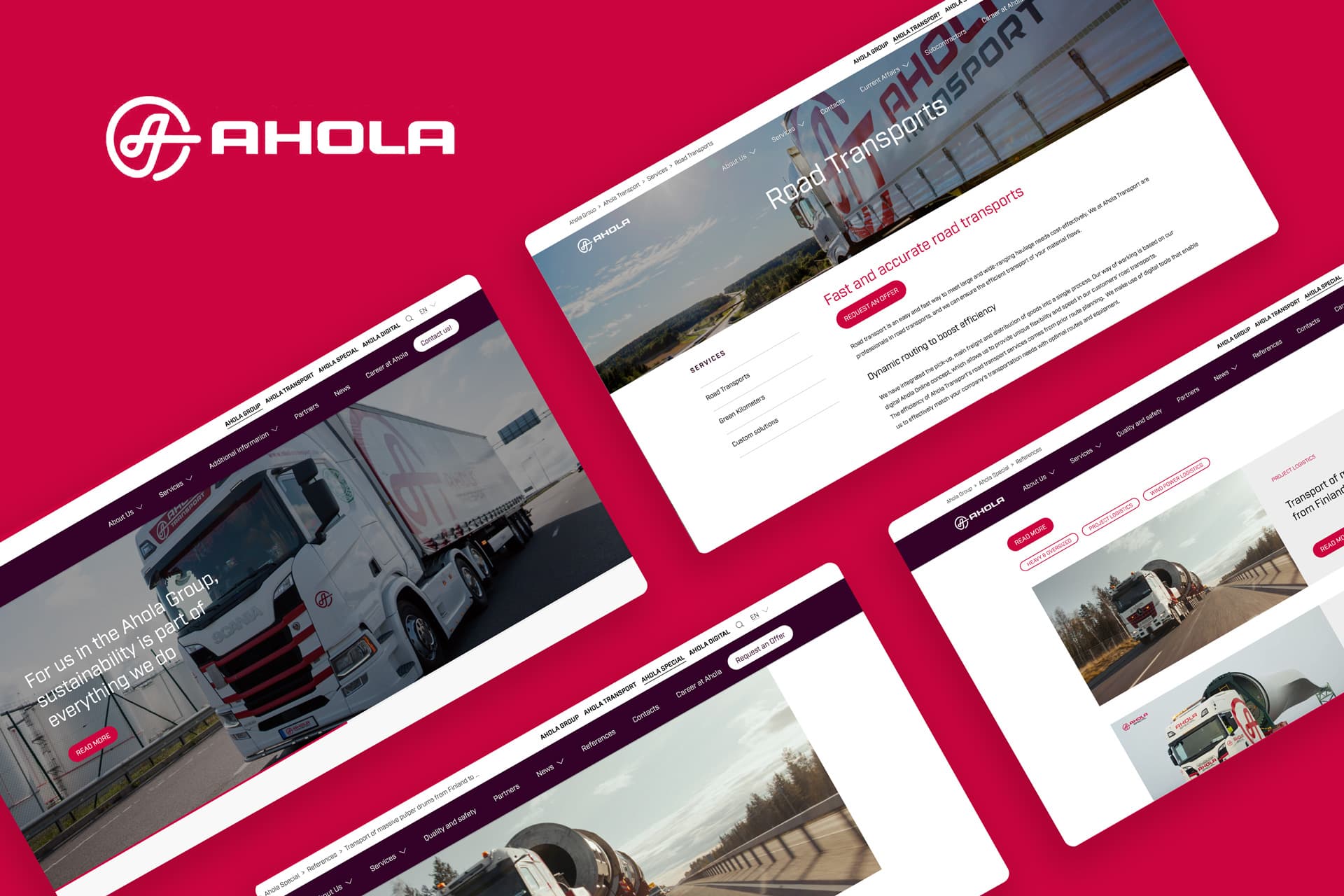 Kuvia Ahola Transportin verkkosivustolta