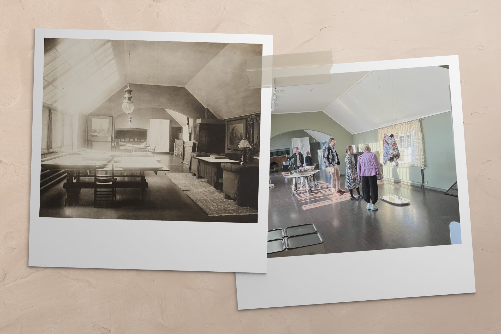 Kuvassa kaksi valokuvaa näyttelystä.