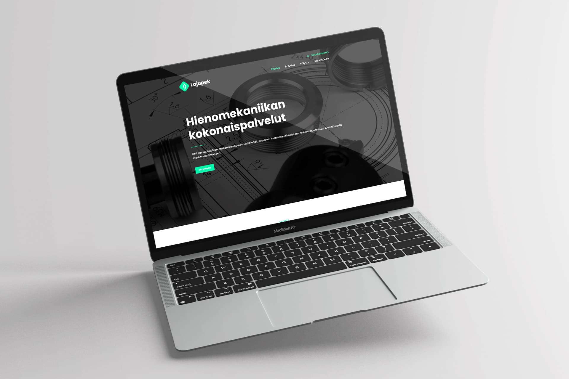 Kuvassa on Lajupekin uusi verkkosivusto esitettynä laptop-kannettavalla tietokoneella.