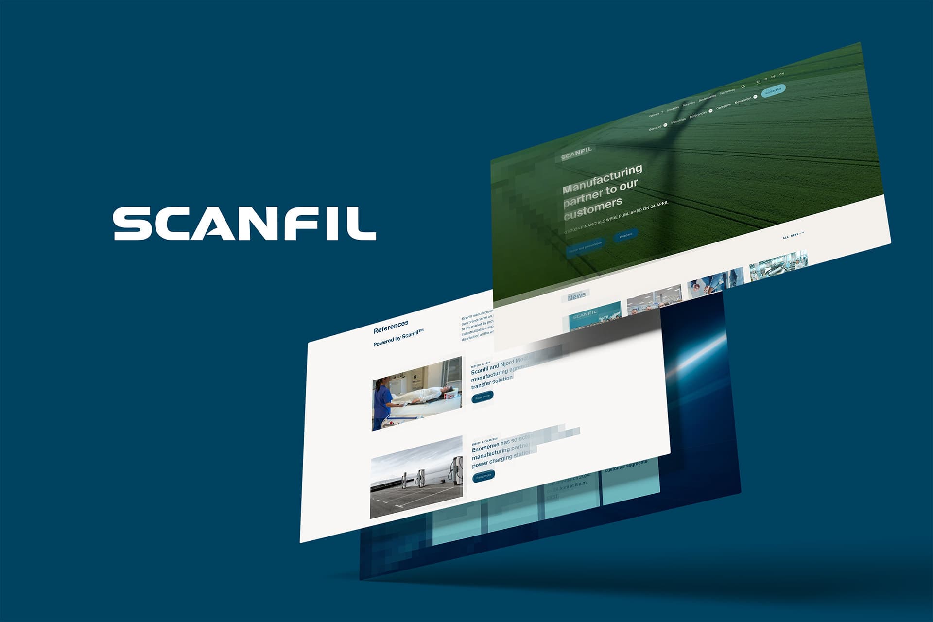 Kuvassa esitettynä Scanfilin verkkosivuston ulkoasuja.