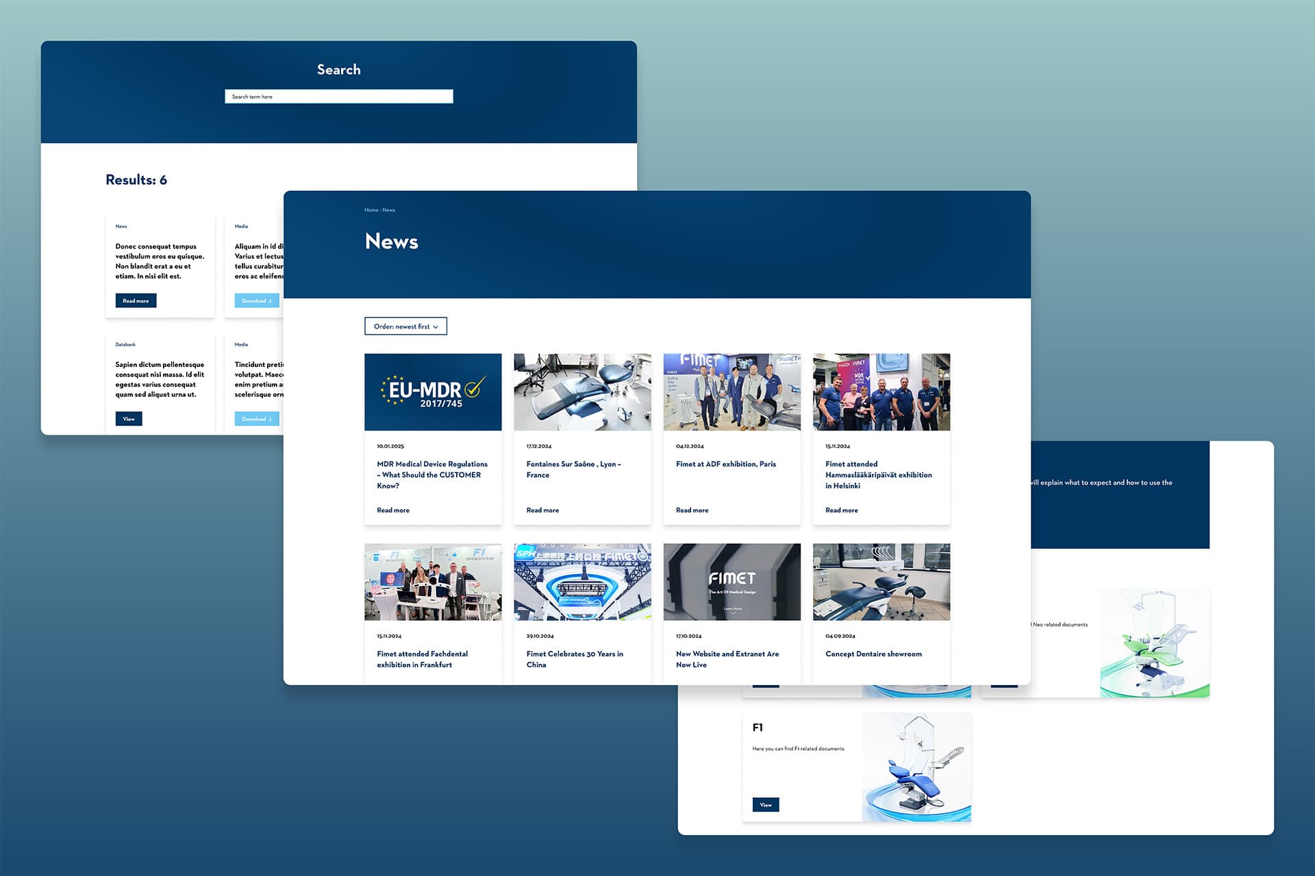 Kuvassa ulkoasuja Fimetin uudesta extranetista.