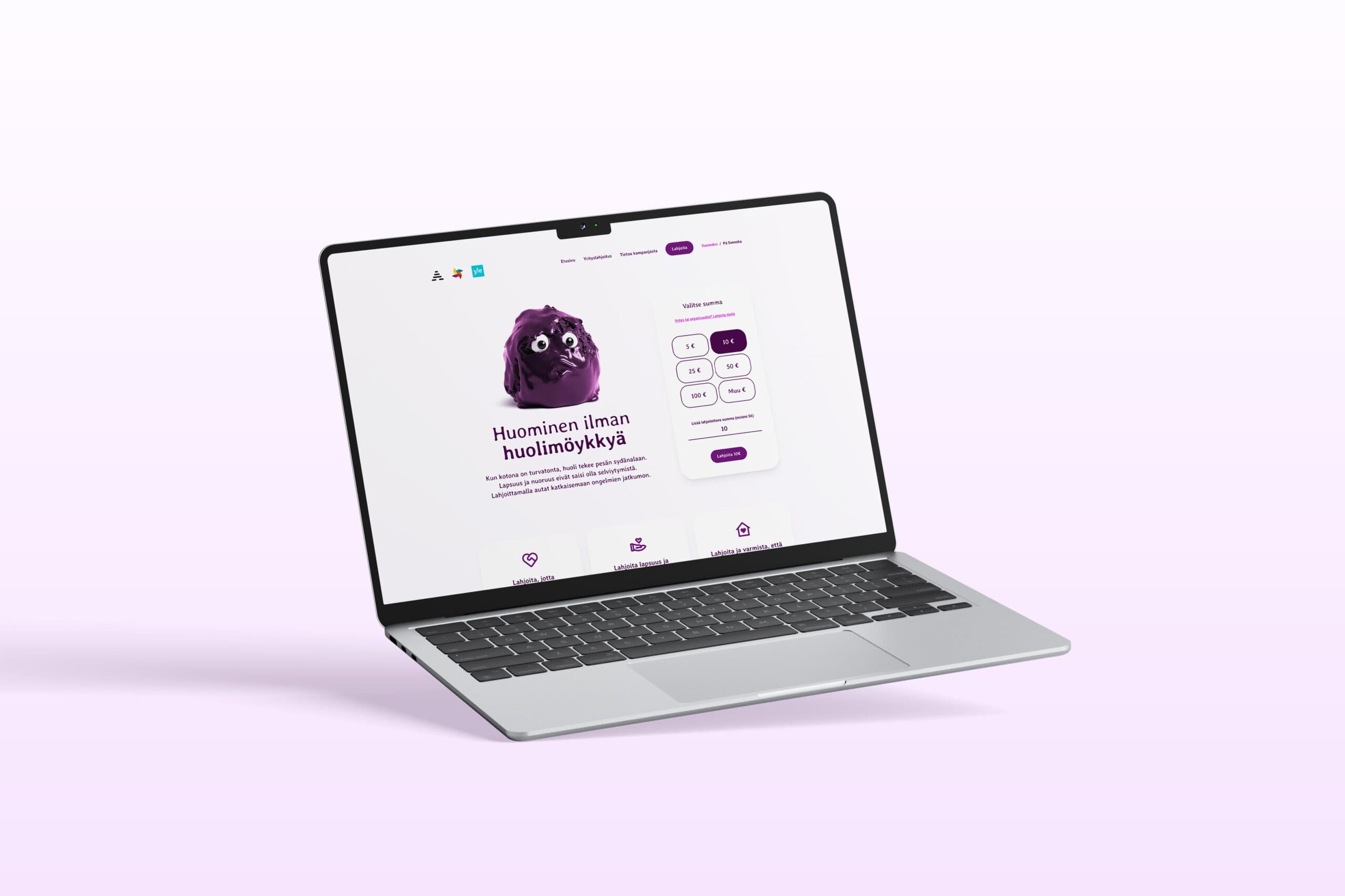 Kuvassa Huominen ilman huolimöykkyä -kampanjasivuston näkymä tablet-tietokoneella.