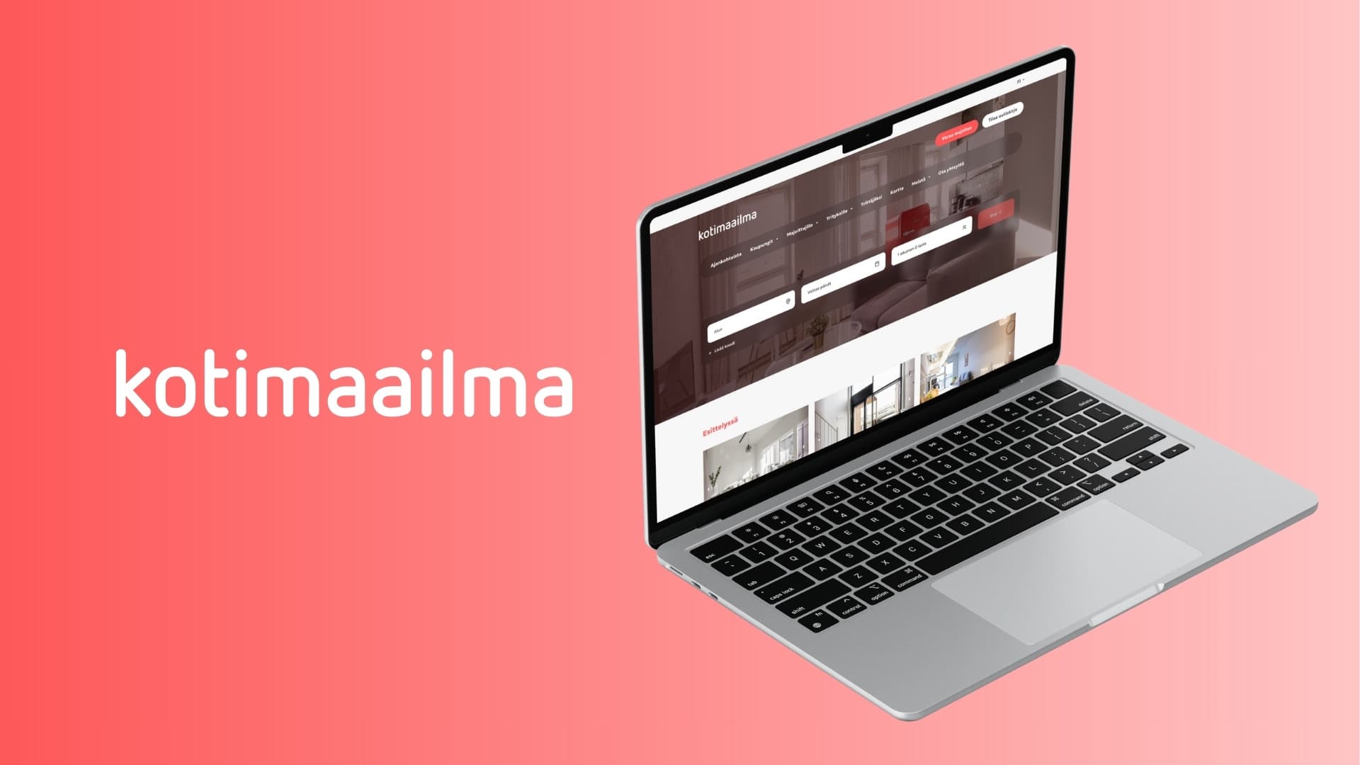 Kuvassa Kotimaailman uuden sivuston etusivun näkymä kannettavalla tietokoneella.